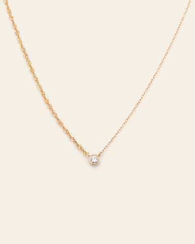 Bezel Diamond Duo Necklace - 14k Solid Gold 16" + 2" Extension