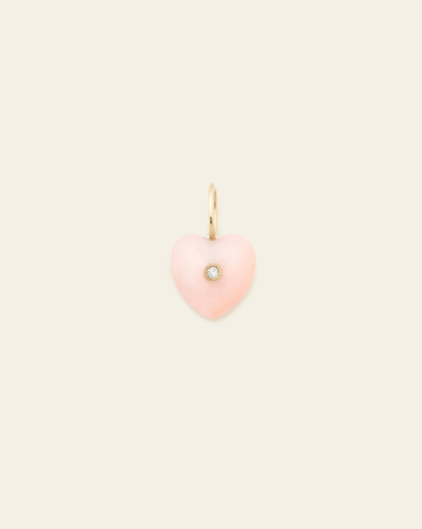 Pink Opal Stone Heart Pendant - 14k Solid Gold