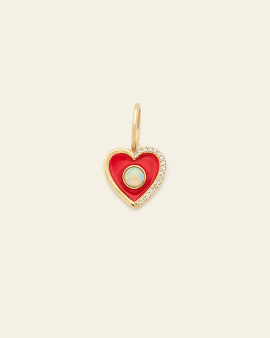 Red Enamel Heart Pendant - 14k Solid Gold