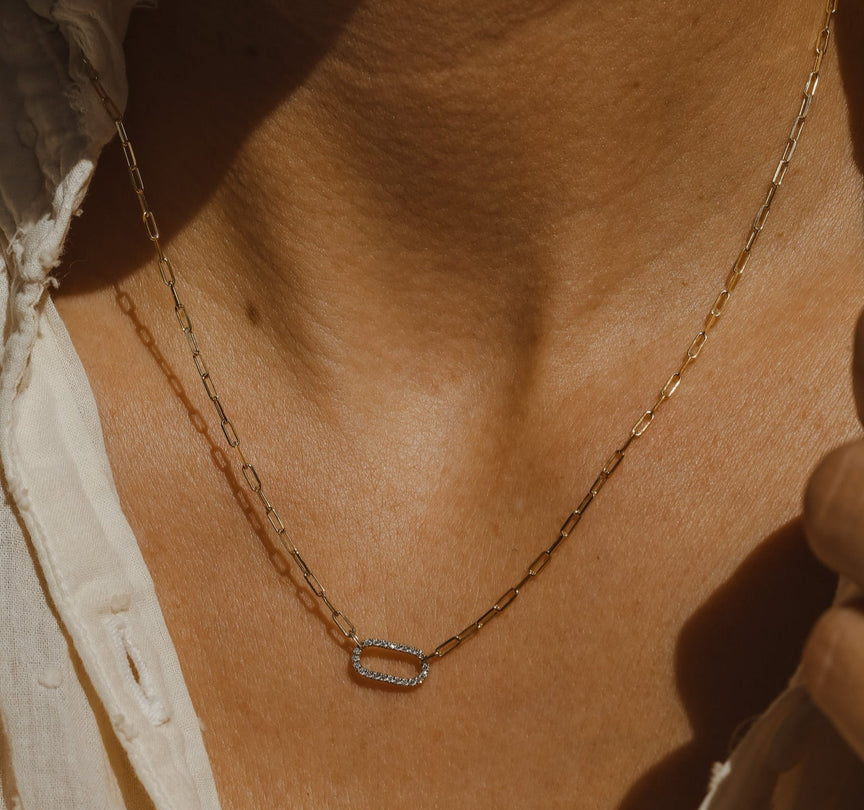Pave Link Necklace - 14k Solid Gold