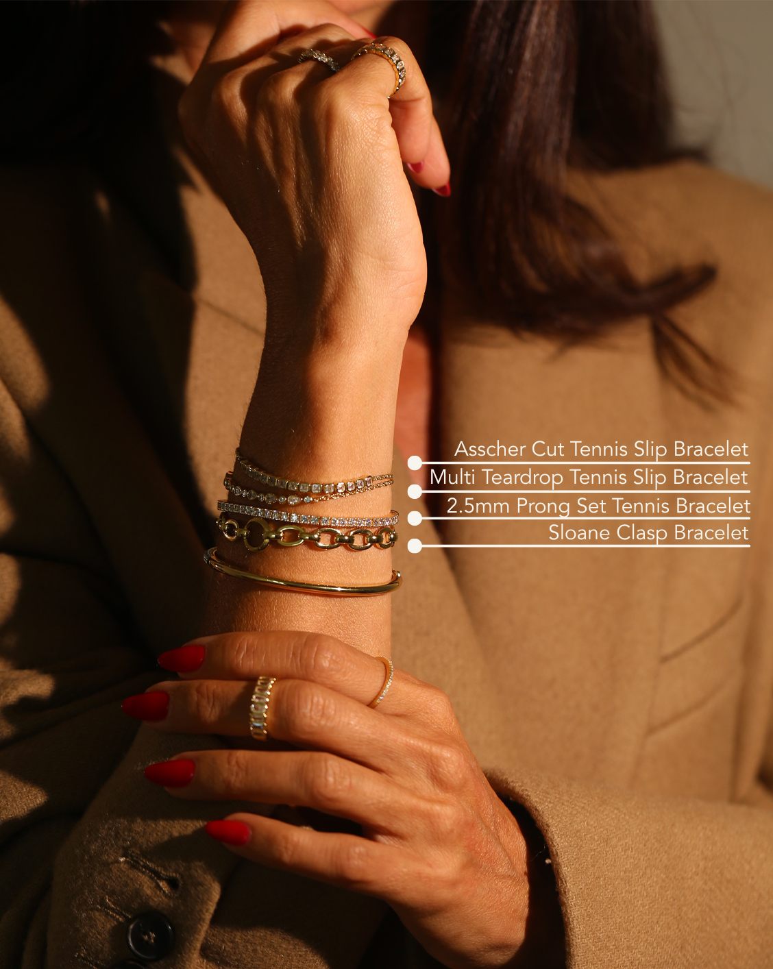 Asscher Cut Tennis Slip Bracelet - Gold Vermeil