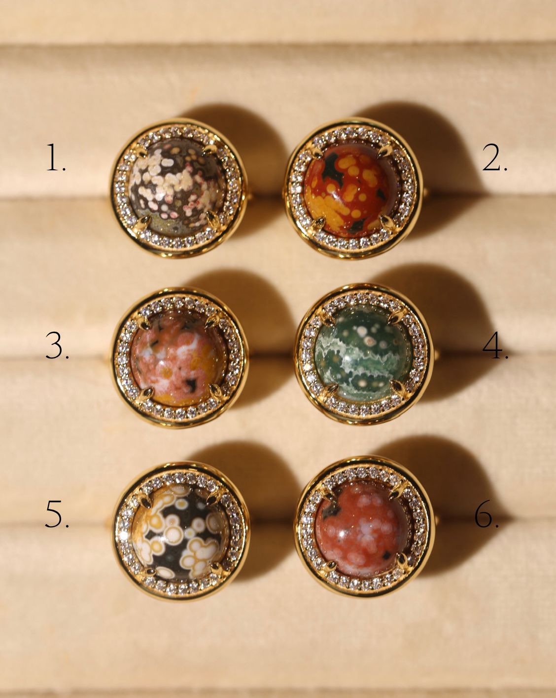 OOAK Halo Ring - Ocean Jasper - Size 5/Group 28