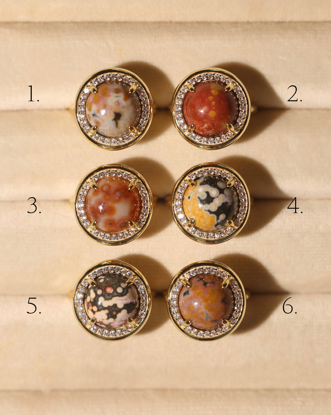 OOAK Halo Ring - Ocean Jasper - Size 6/Group 30