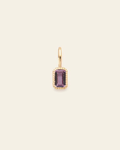 10k solid gold alexandrite birthstone pendant charm with rectangle faceted purple gemstone in a minimalist fine jewelry design
