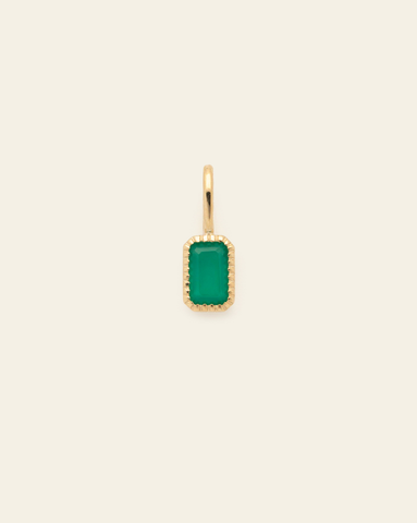 10k solid gold green agate birthstone pendant charm with rectangular faceted green gemstone in a minimalist fine jewelry design