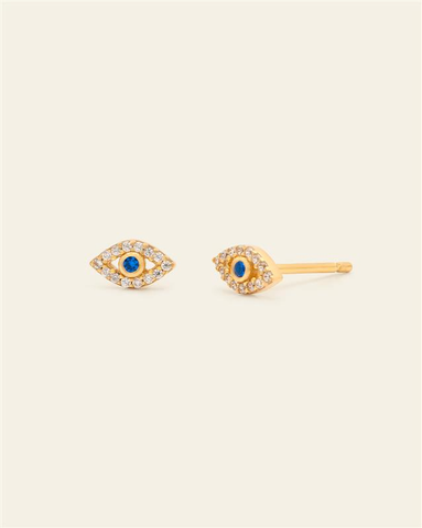 Blue Sapphire Evil Eye Studs - Gold Vermeil