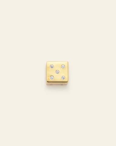 Gold dice spacer charm with crystal accents for custom charm necklaces and bracelet styling