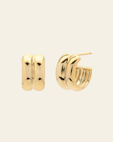 Gold chunky double hoop earrings with high-polish finish - bold statement jewelry.