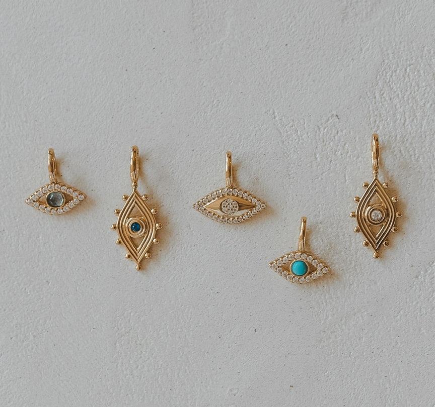Crystal Beaded Evil Eye Pendant - Gold Vermeil