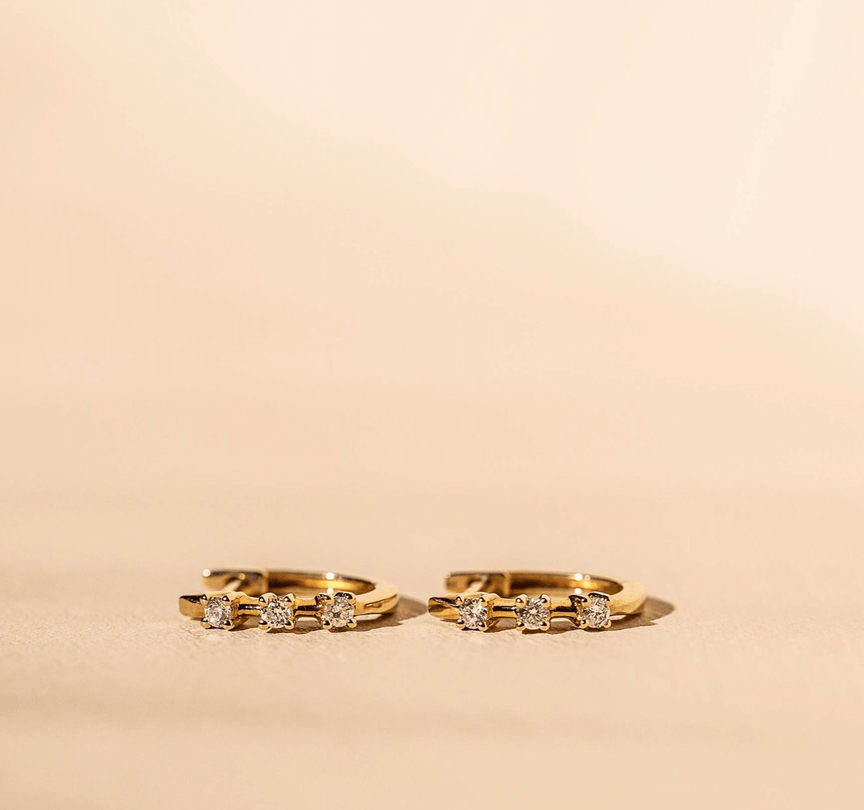 *Made To Order* Diamond Trio Huggies - 14k Solid Gold