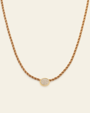 Pave Button Necklace - Gold