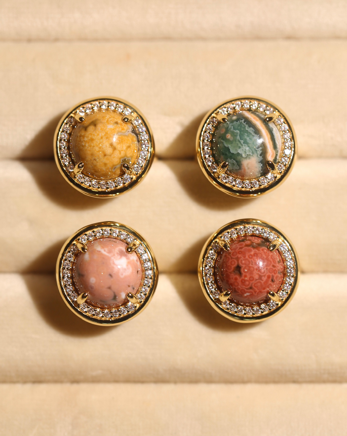 OOAK Halo Ring - Ocean Jasper - Size 4/Group 1