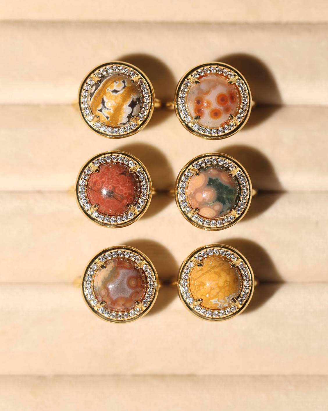 OOAK Halo Ring - Ocean Jasper - Size 7/Group 12