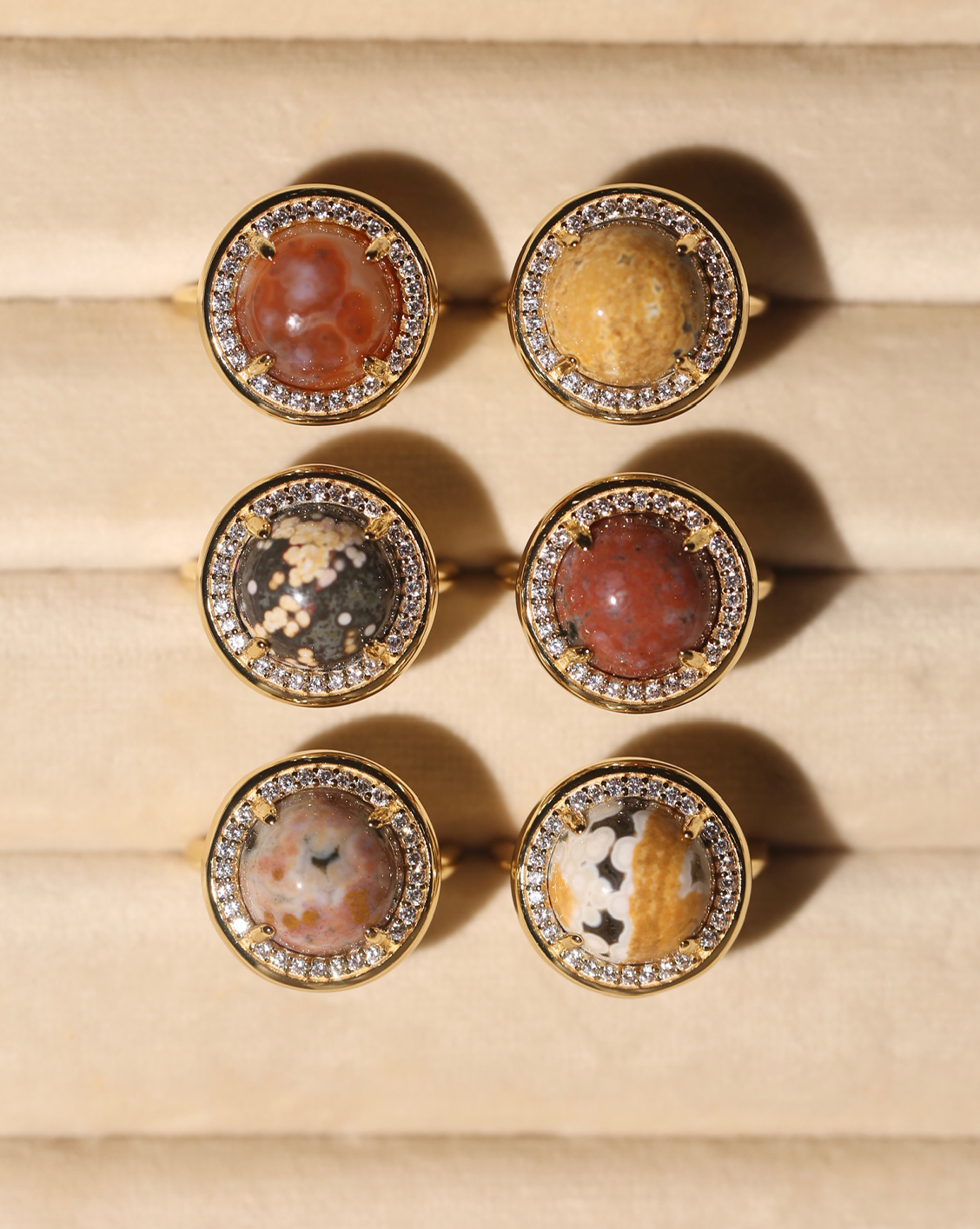 OOAK Halo Ring - Ocean Jasper - Size 7/Group 14