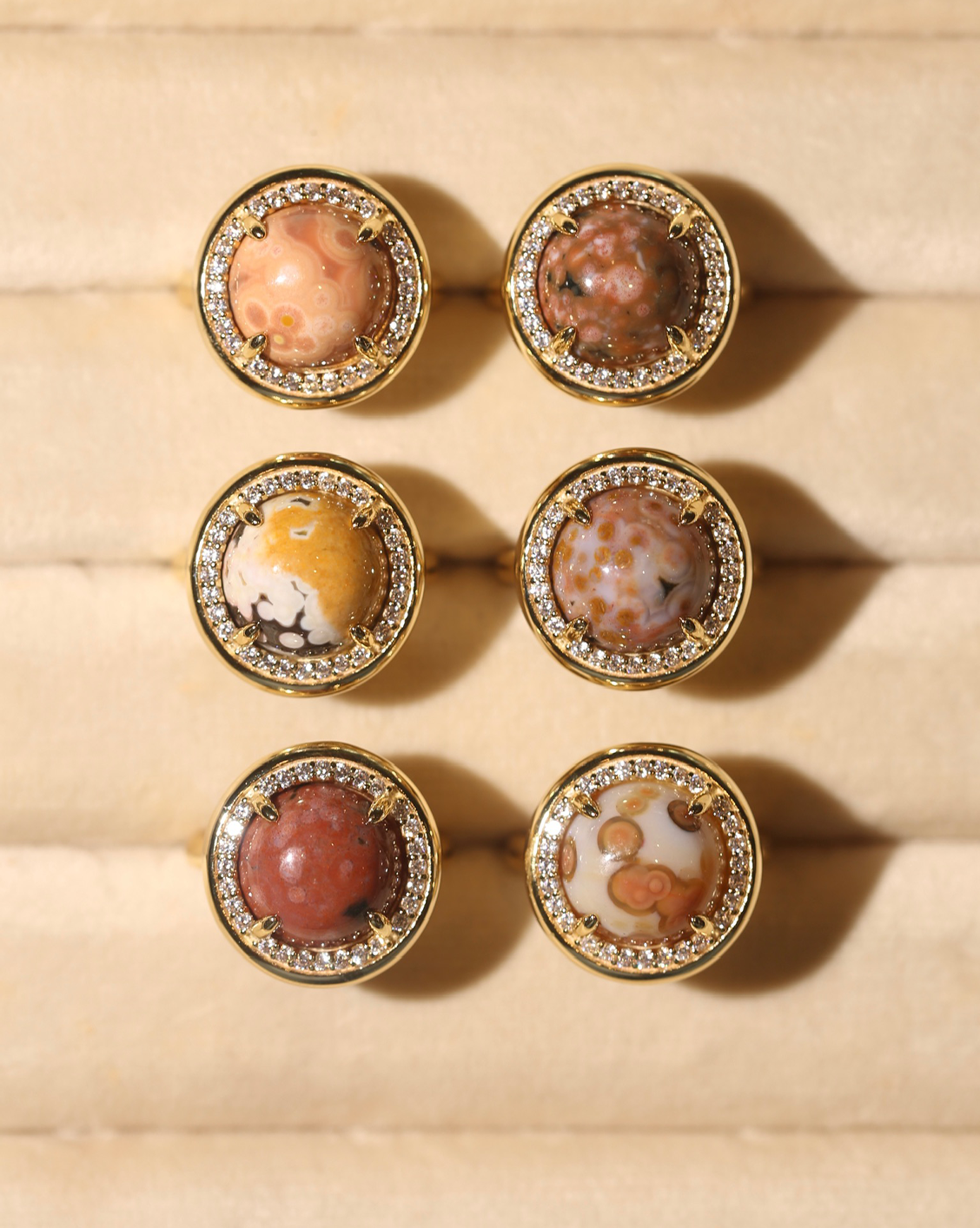 OOAK Halo Ring - Ocean Jasper - Size 6/Group 8