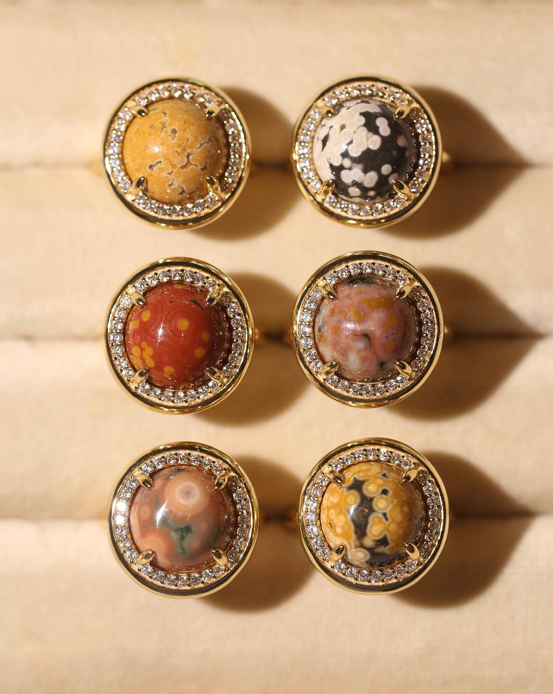 OOAK Halo Ring - Ocean Jasper - Size 6/Group 9