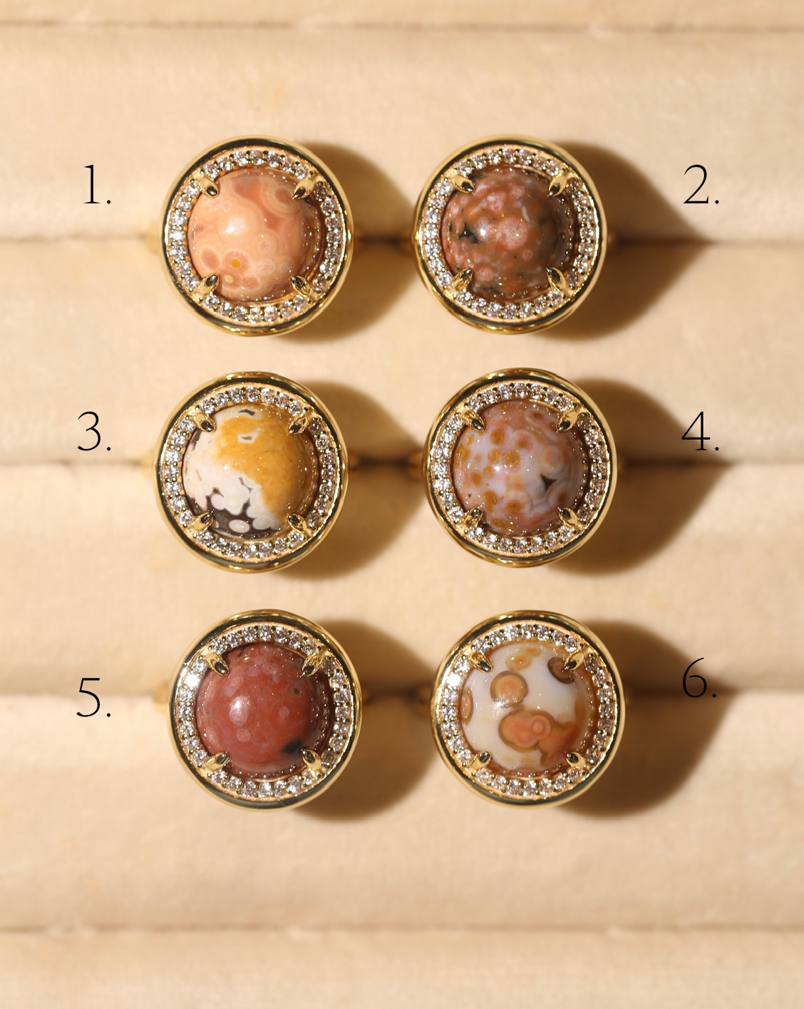 OOAK Halo Ring - Ocean Jasper - Size 6/Group 8