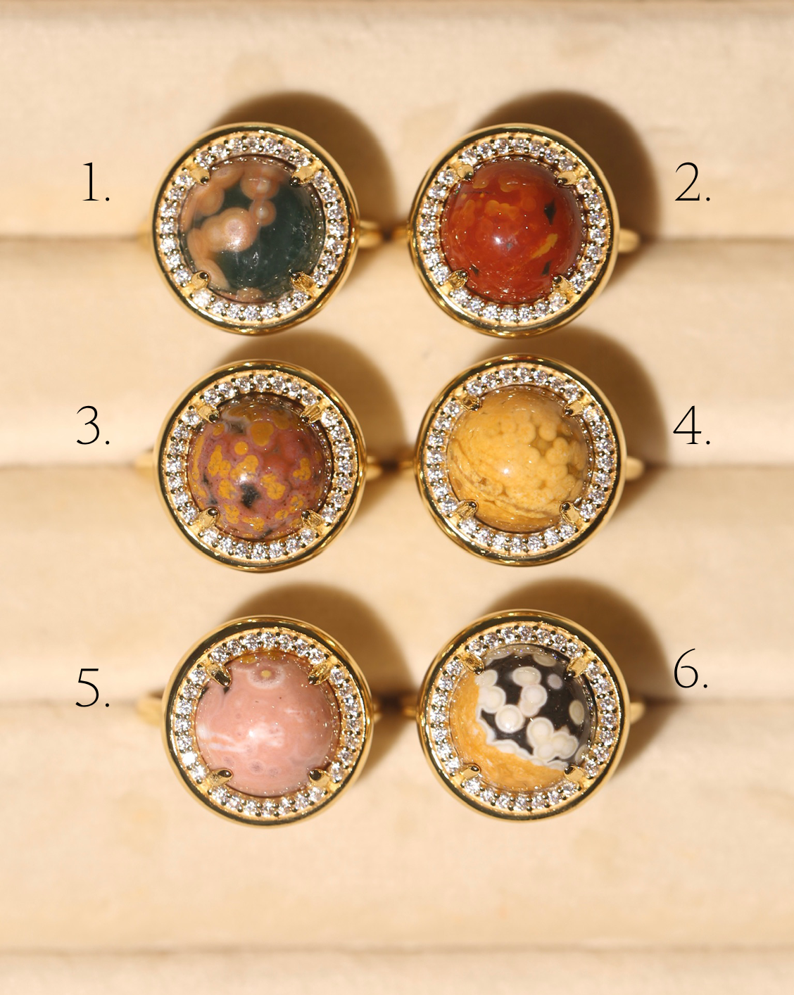 OOAK Halo Ring - Ocean Jasper - Size 7/Group 10