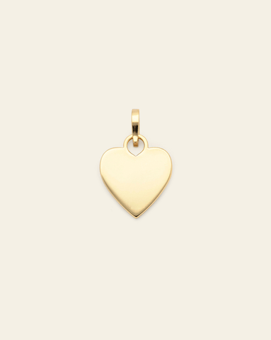 Gold Vermeil Heart Charm with a polished surface, designed for engraving and layering on necklaces or bracelets.