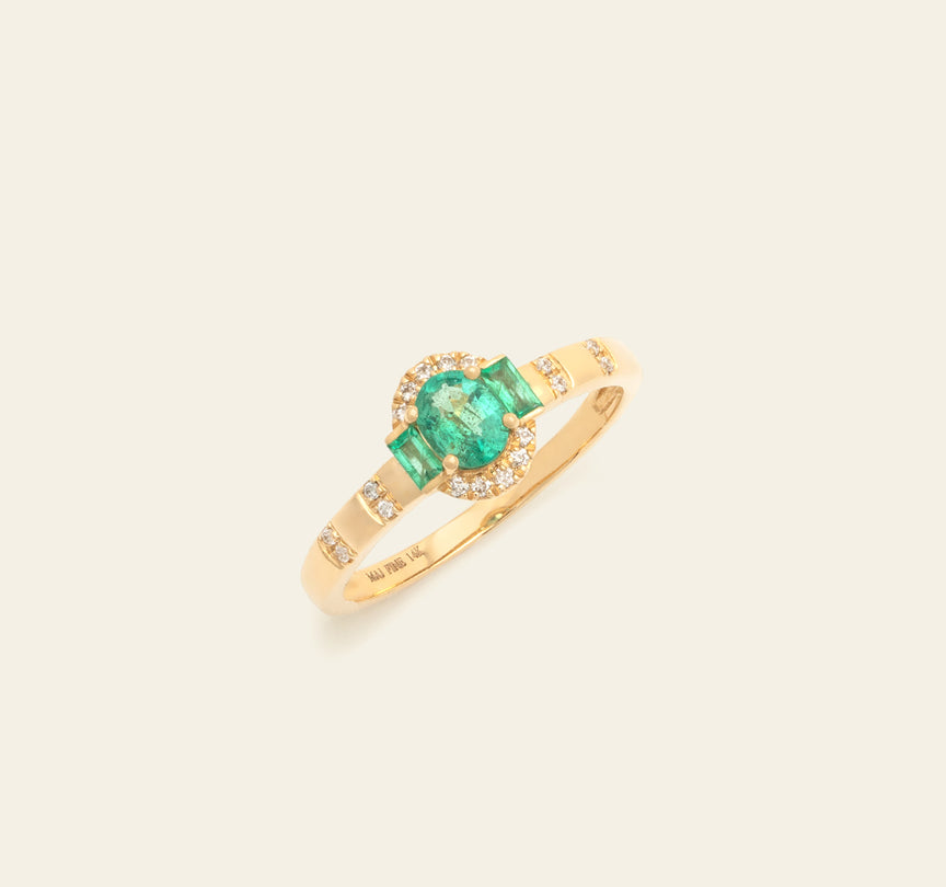 *Made to Order* Inlay Emerald Ring - 14k Solid Gold