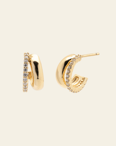 Jolene Hoops in gold vermeil with pavé-set cubic zirconia, small chunky hoop earrings by Melanie Auld Jewelry, shown on a neutral background.

