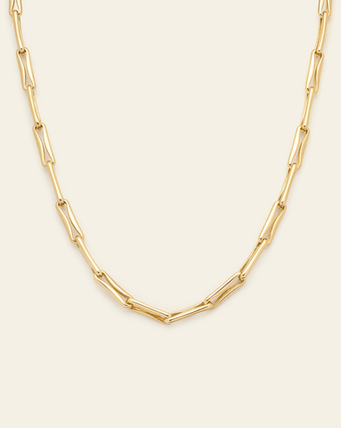 Bold gold-plated rectangle link necklace.