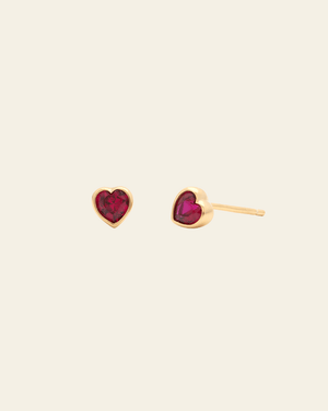 Mini Heart Studs- Gold Vermeil/Ruby