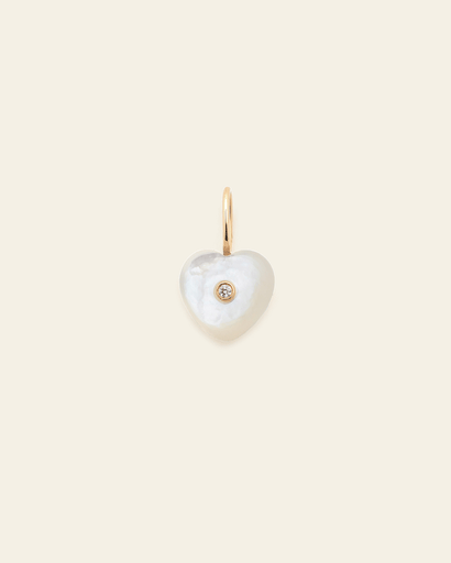 Mother of Pearl Stone Heart Pendant - 14k Solid Gold