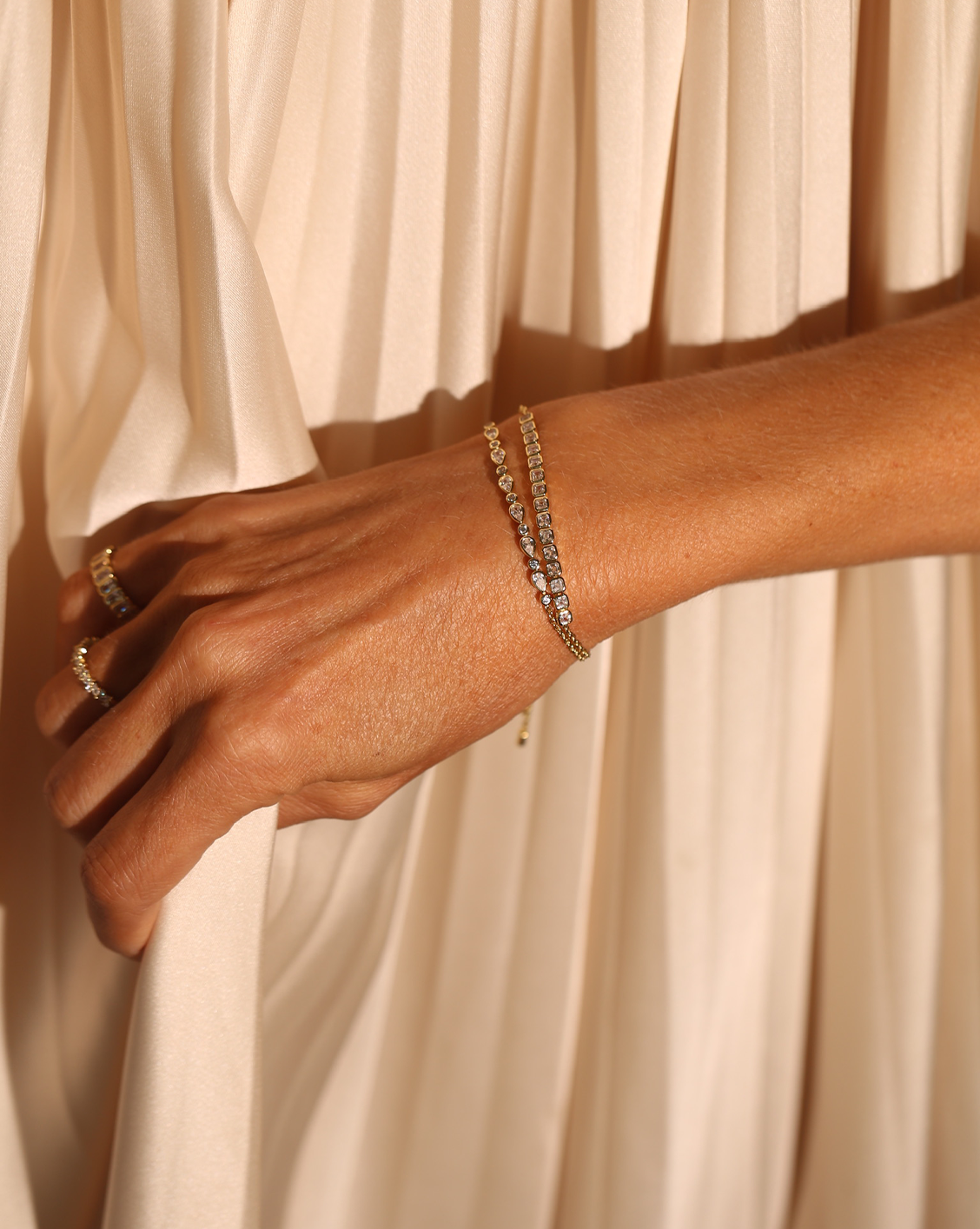 Multi Teardrop Tennis Slip Bracelet - Gold Vermeil