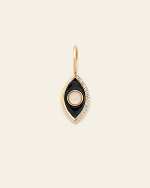 Onyx Enamel Evil Eye Pendant - 14k Solid Gold