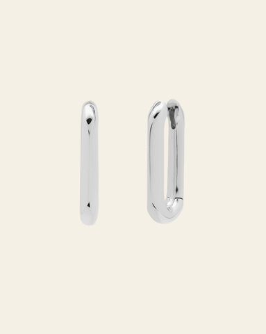 Silver chunky oval link hoop earrings with high-polish finish - bold statement jewelry.