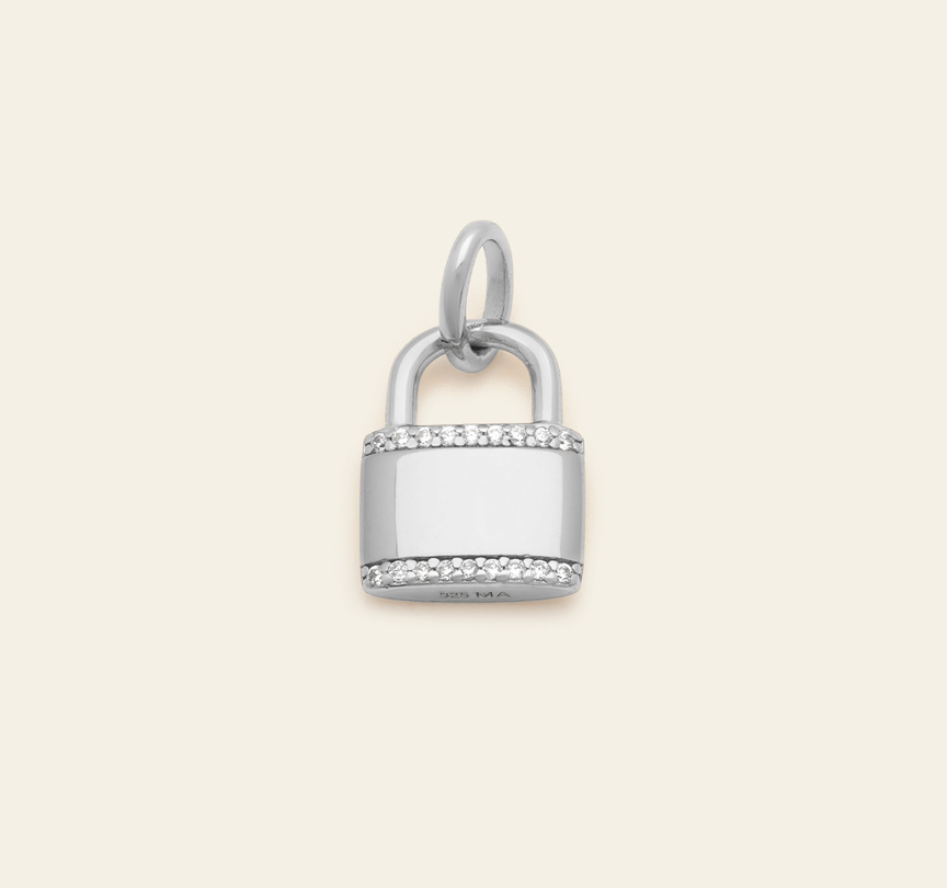 Pave Lock Pendant - Sterling Silver