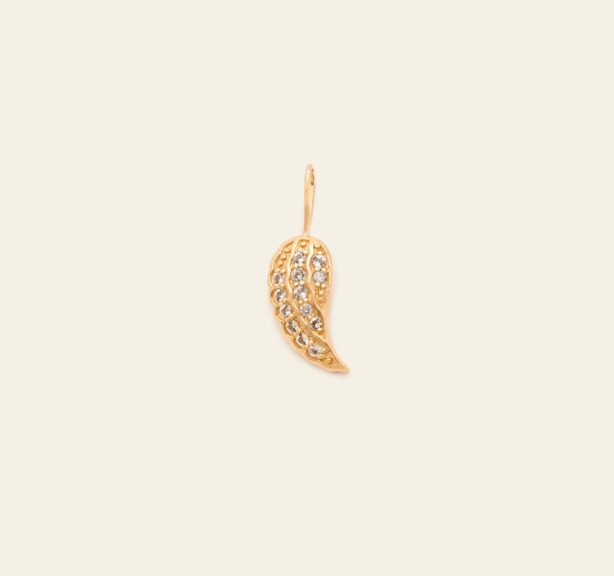 Pave Angel Wing - White Topaz, 14k Solid Gold
