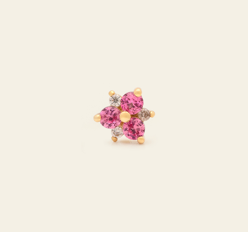 Pink Sapphire Flower Stud - Gold Vermeil