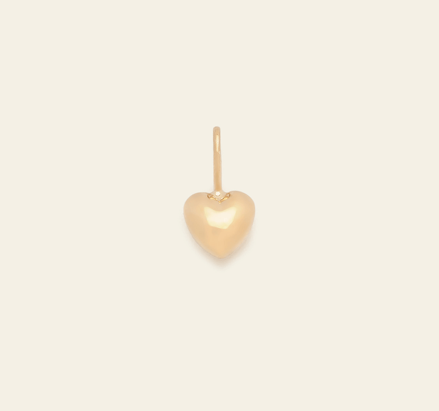 Puffed Heart Charm - 14k Solid Gold