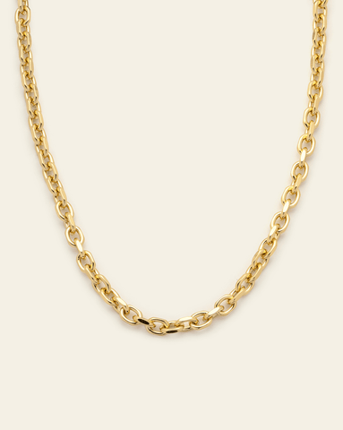 Gold-plated chain necklace with oval link design, unisex jewelry for everyday wear