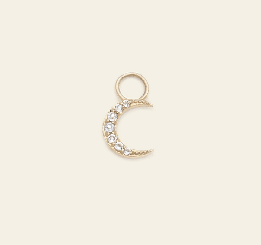 Pave Crescent Earring Charm - 10k Solid Gold