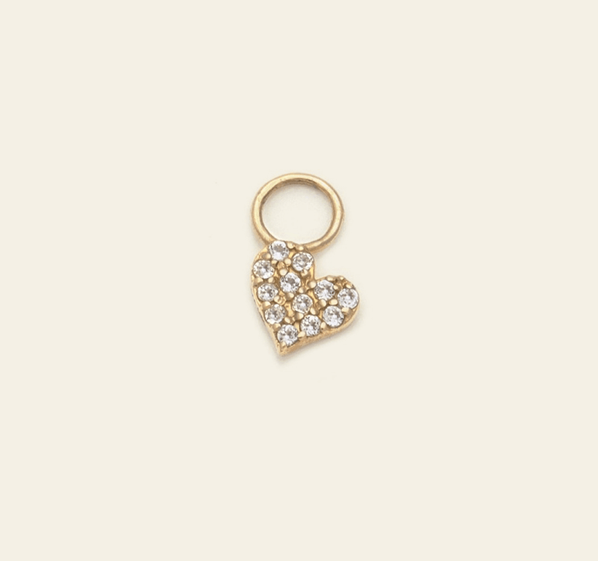 Pave Heart Earring Charm - 10k Solid Gold