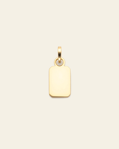 Gold Vermeil Tag Charm with a polished surface, designed for engraving and layering on necklaces or bracelets.