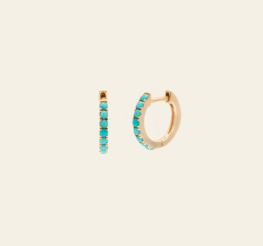 Turquoise Huggie - 10k Solid Gold