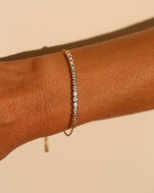 Asscher Cut Tennis Slip Bracelet - Gold Vermeil