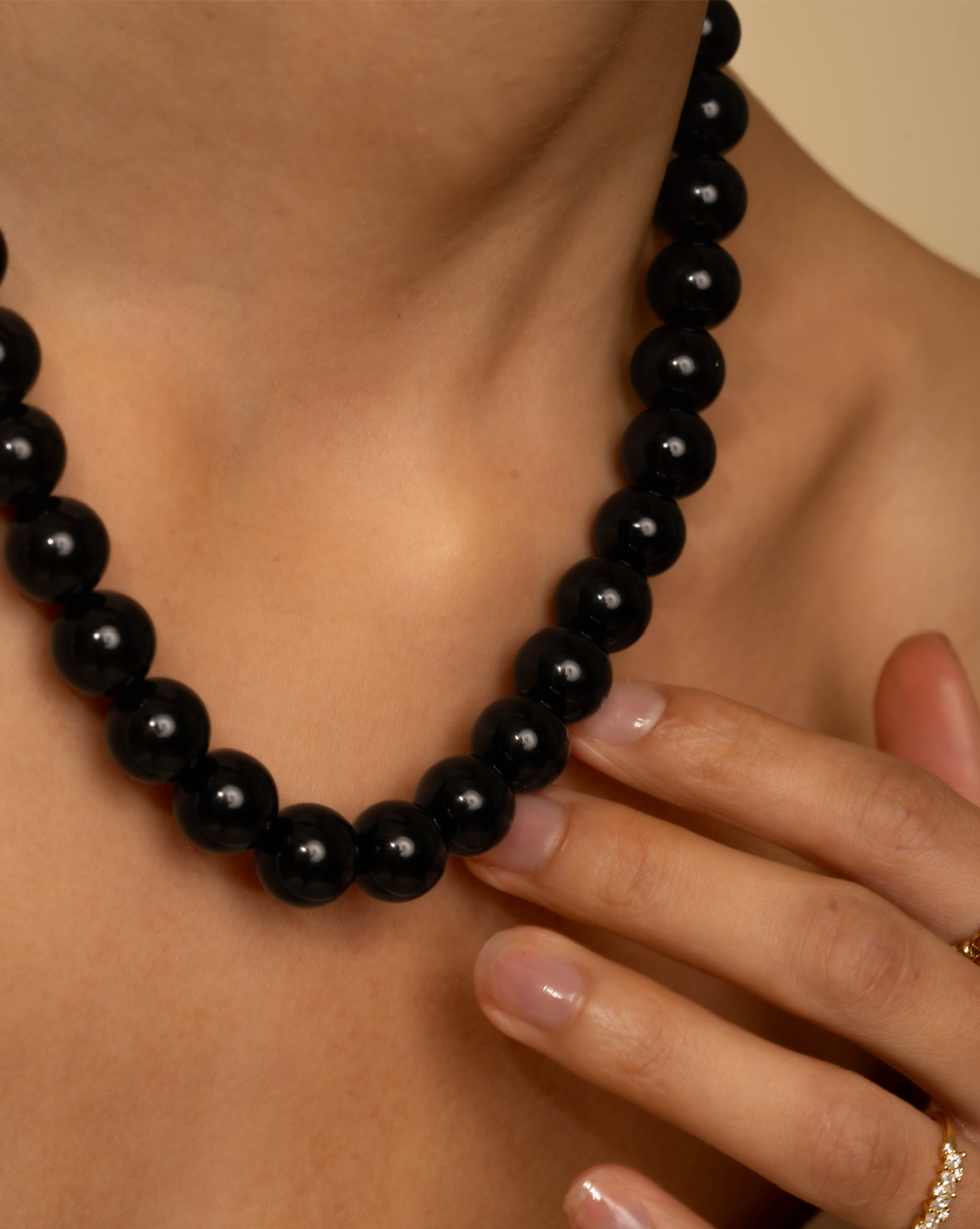 12mm Black Agate Boulé Necklace - Gold Vermeil