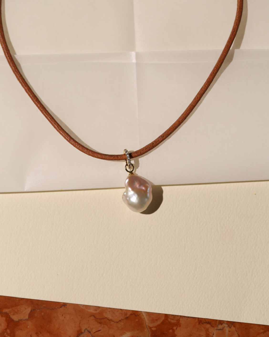 Pearl Leather Necklace - Gold Vermeil