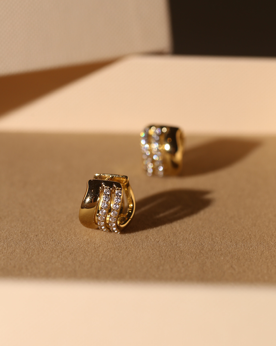 Pave Trio Huggies- Gold Vermeil