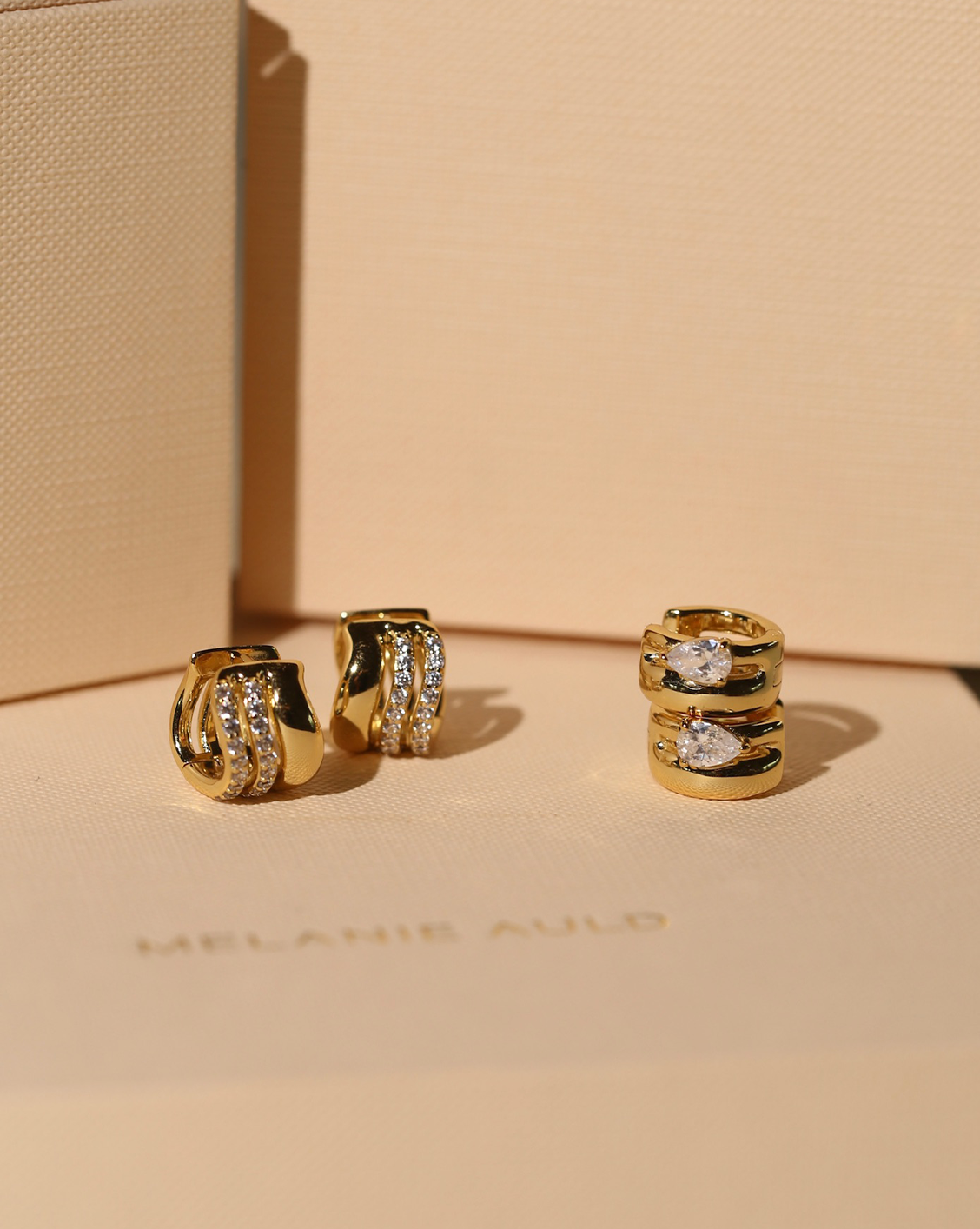 Teardrop Duo Huggies- Gold Vermeil