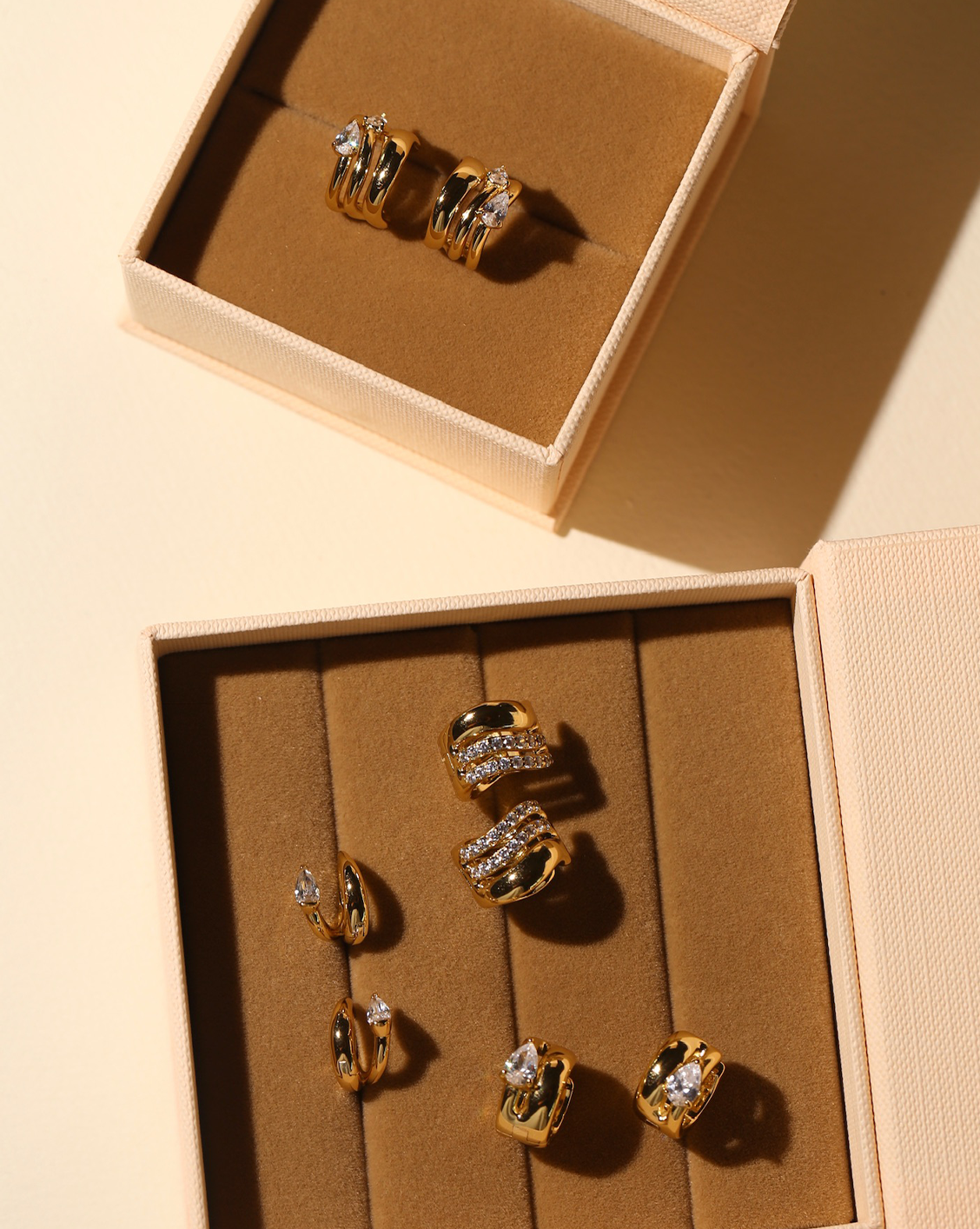 Pave Trio Huggies- Gold Vermeil