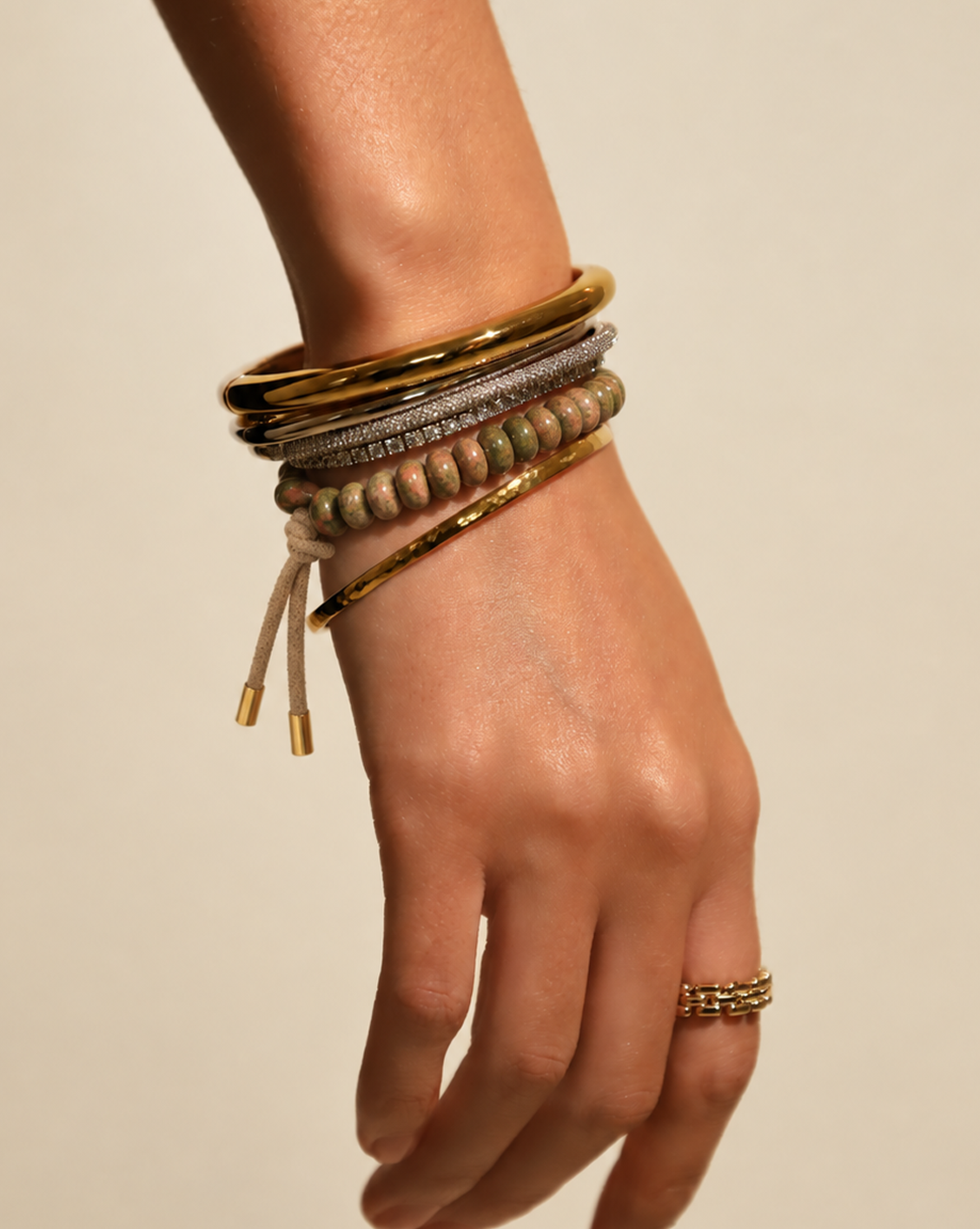 Pietra Sueded Bracelet - Unakite/Tan