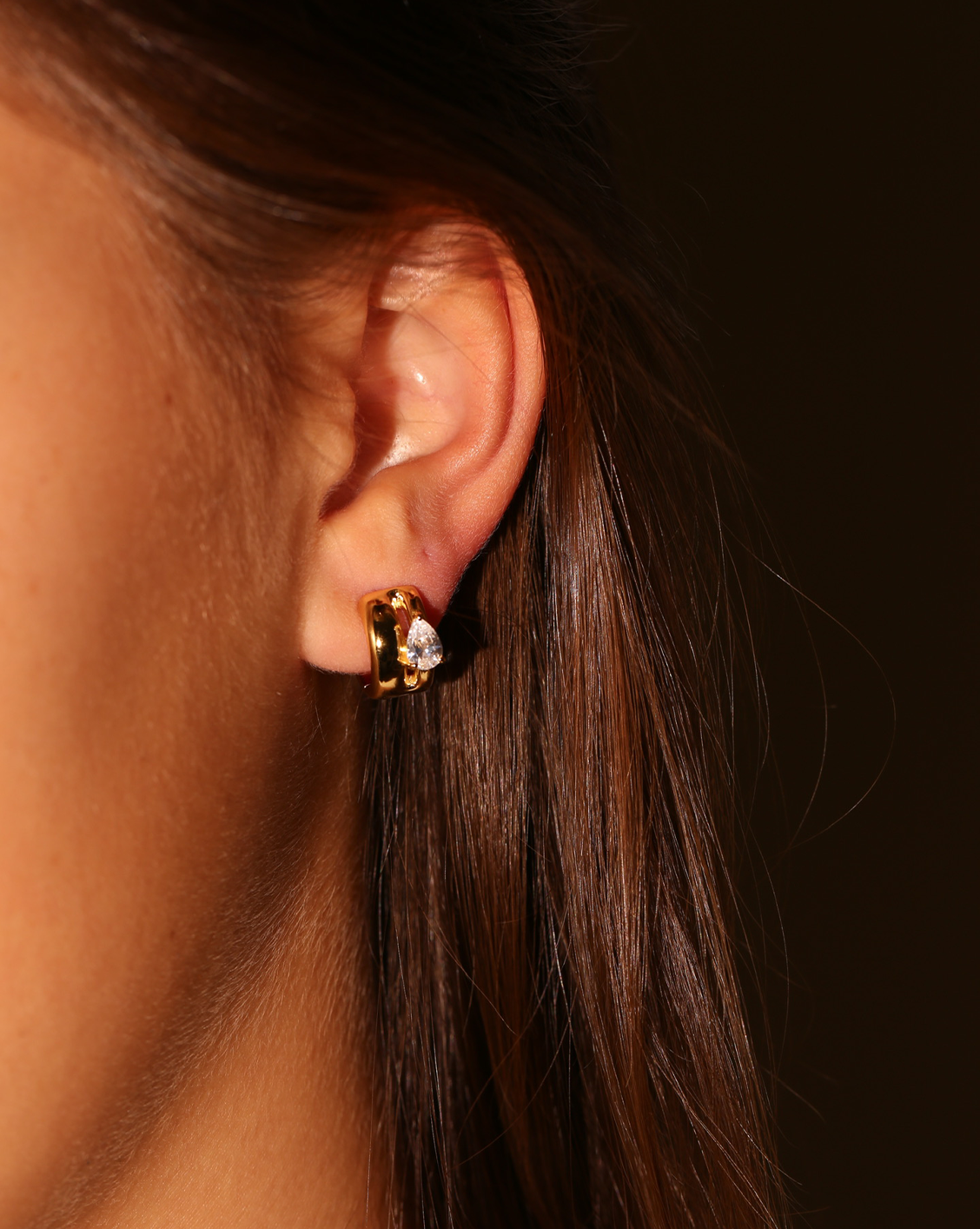 Teardrop Duo Huggies- Gold Vermeil