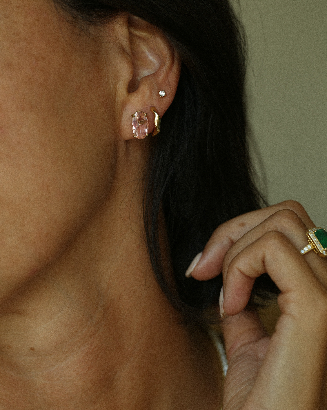 Forever Oval Stud - Gold Vermeil/Pink Moissanite