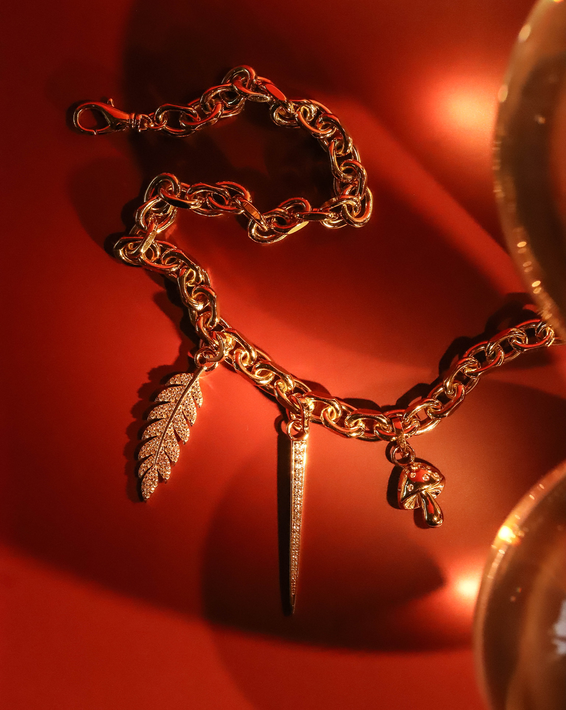 Pave Leaf Charm- Gold Vermeil